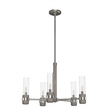  19475 - Hunter River Mill Brushed Nickel and Gray Wood with Seeded Glass 5 Light Chandelier Ceiling Light Fi