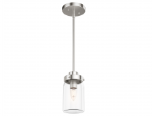  19009 - Hunter Devon Park Brushed Nickel with Clear Glass 1 Light Pendant Ceiling Light Fixture