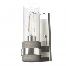  19463 - Hunter River Mill Brushed Nickel and Gray Wood with Seeded Glass 1 Light Sconce Wall Light Fixture