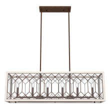  19374 - Hunter Chevron Textured Rust and Distressed White with Seeded Glass 6 Light Chandelier Ceiling Light