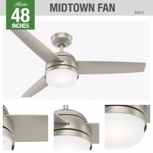  54212 - Hunter 48 inch Midtown Matte Nickel Ceiling Fan with LED Light Kit and Handheld Remote