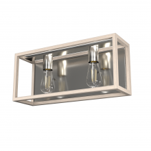 19672 - Hunter Squire Manor Brushed Nickel and Bleached Wood 2 Light Bathroom Vanity Wall Light Fixture