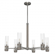  19477 - Hunter River Mill Brushed Nickel and Gray Wood with Seeded Glass 6 Light Chandelier Ceiling Light Fi