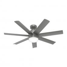  52376 - Hunter 52 Inch Brazos Matte Silver Damp Rated Ceiling Fan With LED Light Kit And Handheld Remote