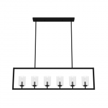  19548 - Hunter Kerrison Natural Black Iron with Seeded Glass 6 Light Chandelier Ceiling Light Fixture