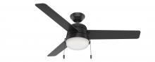  50386 - Hunter 52 inch Aker Matte Black Damp Rated Ceiling Fan with LED Light Kit and Pull Chain