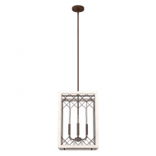  19372 - Hunter Chevron Textured Rust and Distressed White with Seeded Glass 4 Light Pendant Ceiling Light Fi