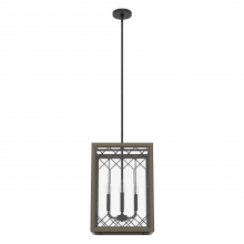  19371 - Hunter Chevron Rustic Iron and French Oak with Seeded Glass 4 Light Pendant Ceiling Light Fixture