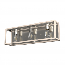  19674 - Hunter Squire Manor Brushed Nickel and Bleached Wood 3 Light Bathroom Vanity Wall Light Fixture