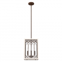  19370 - Hunter Chevron Textured Rust and Distressed White with Seeded Glass 4 Light Pendant Ceiling Light Fi