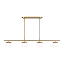  EC1276BBS - Lune modern large indoor dimmable 6-light linear chandelier in a burnished brass finish and milk whi