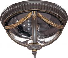  60/2047 - 2-Light Flush Mount Outdoor Ceiling Light in Belgium Bronze Finish and Clear Seeded Glass