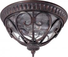  60/2067 - 2-Light Flush Mount Outdoor Ceiling Light in Burlwood Finish and Clear Seeded Glass