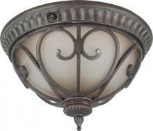  60/3927 - 2-Light Flush Mount Outdoor Ceiling Light with Photocell in Burlwood Finish with Frosted Wheat Glass