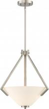  60/6247 - Nome - 2 Light Pendant with Satin White Glass - Brushed Nickel Finish