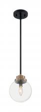  60/7121 - Axis - 1 Light Pendant with Clear Glass - Matte Black and Brass Accents Finish