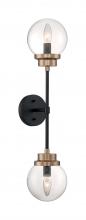  60/7122 - Axis - 2 Light Sconce with Clear Glass - Matte Black and Brass Accents Finish