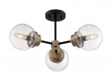  60/7123 - Axis - 3 Light Semi-Flush with Clear Glass - Matte Black and Brass Accents Finish