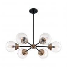  60/7126 - Axis - 6 Light Chandelier with Clear Glass - Matte Black and Brass Finish