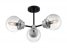  60/7133 - Axis - 3 Light Semi-Flush with Clear Glass - Matte Black and Brushed Nickel Finish
