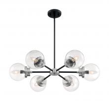  60/7136 - Axis - 6 Light Chandelier with Clear Glass - Matte Black and Brushed Nickel Accents Finish