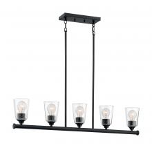  60/7286 - Bransel - 5 Light Island Pendant with Seeded Glass - Matte Black Finish