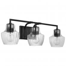  60/7703 - Destin; 3 Light Vanity; Medium Base; 60 Watt; Black And Silver Accent Finish; Clear Ribbed Glass