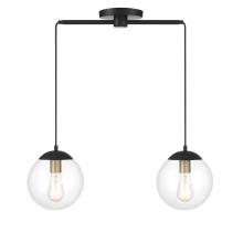  M100110MBKNB - 2-Light Linear Chandelier in Matte Black with Natural Brass